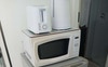 Fridge, toaster, jug, microwave