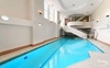 The building has a pool, gym, spa and sauna.